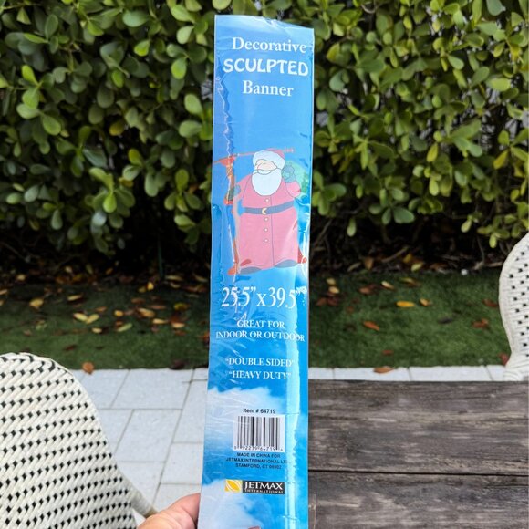 Vintage Jetmax Christmas Sculpted Banner Flag Santa Double Sided Heavy Duty - Picture 3 of 5